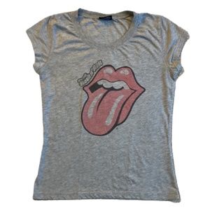 THE ROLLING STONES gray top tongue short sleeve t shirt gray Womens